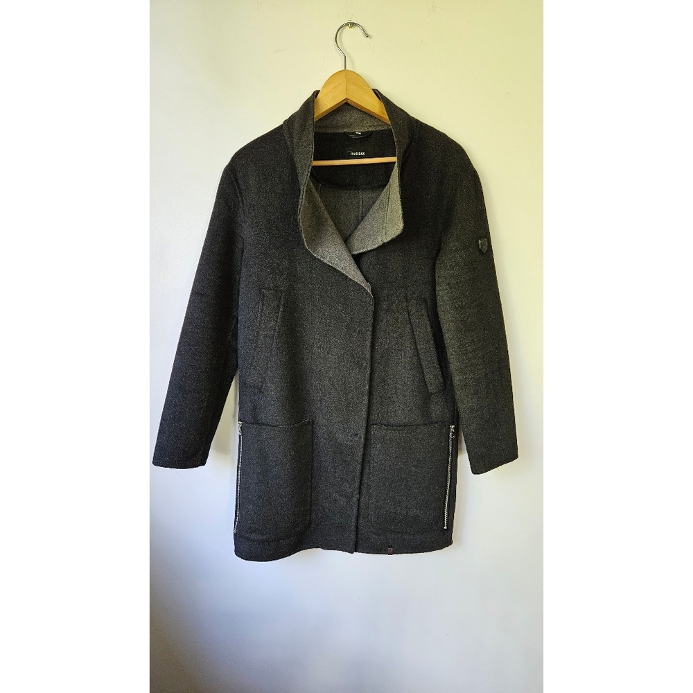 RUDSAK Wool Blend Car Coat Overcoat XS Charcoal Grey Oversize Snap Buttons